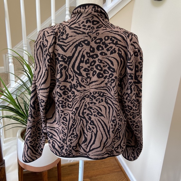 MIDNIGHT VELVET Womens Black Brown Leopard Hi-Low Open Draped Sweater Jacket SZM - Picture 9 of 9
